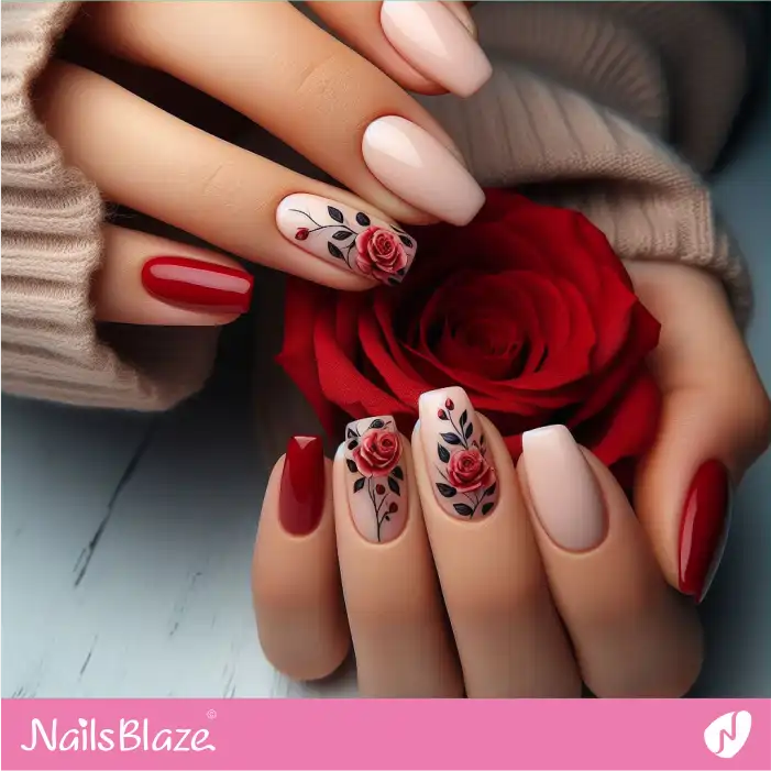 National Love Day Rose Flower Nail Art | Valentine Nails - NB2113